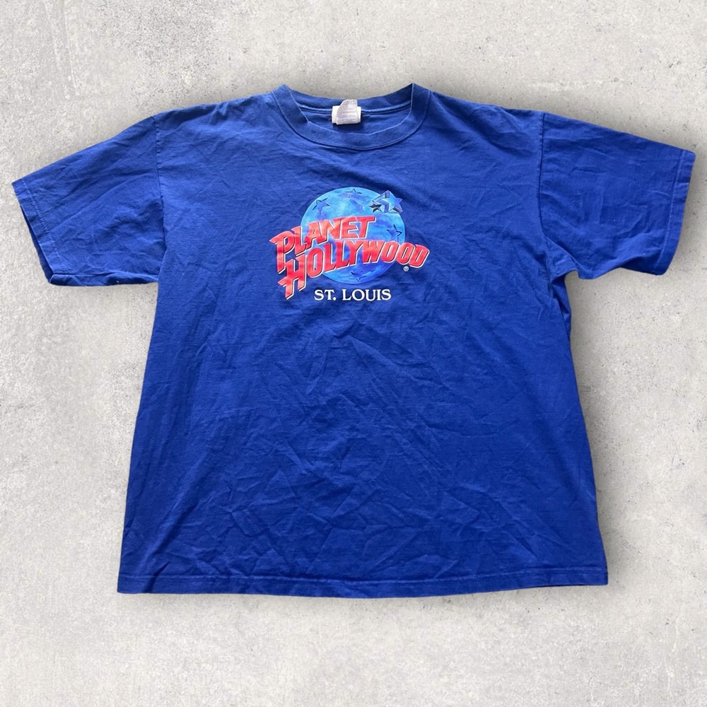 Vintage 1991 Planet Hollywood St Louis Graphic T shirt Blue